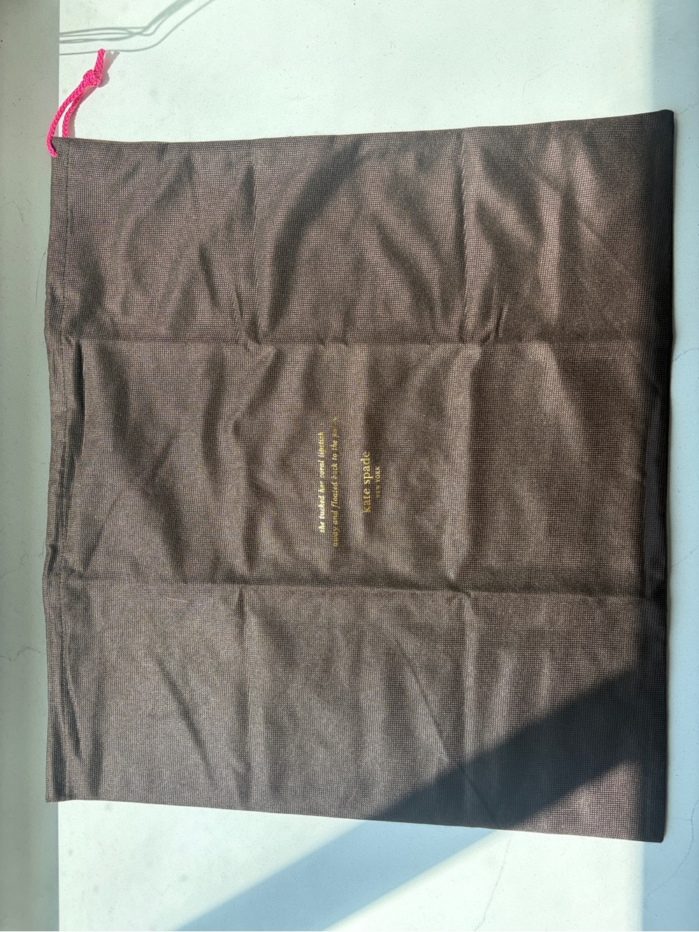 kate spade brown dust bag with pink drawstring